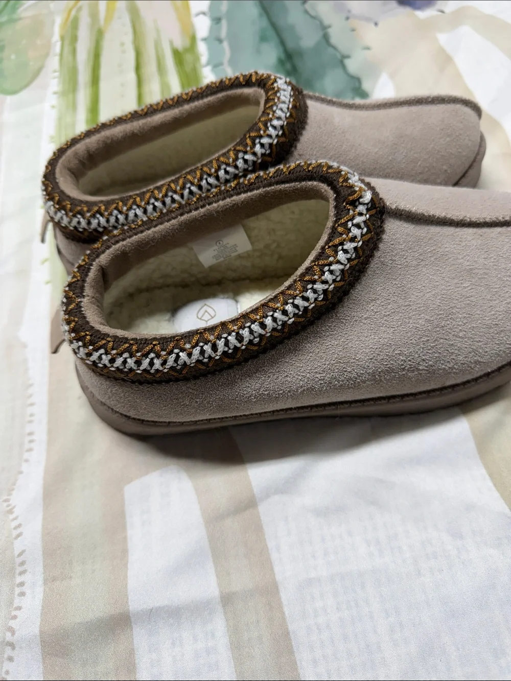 Aspen kids Cozy Slip-On kids leather Suede Slippers - Taupe tan size 4